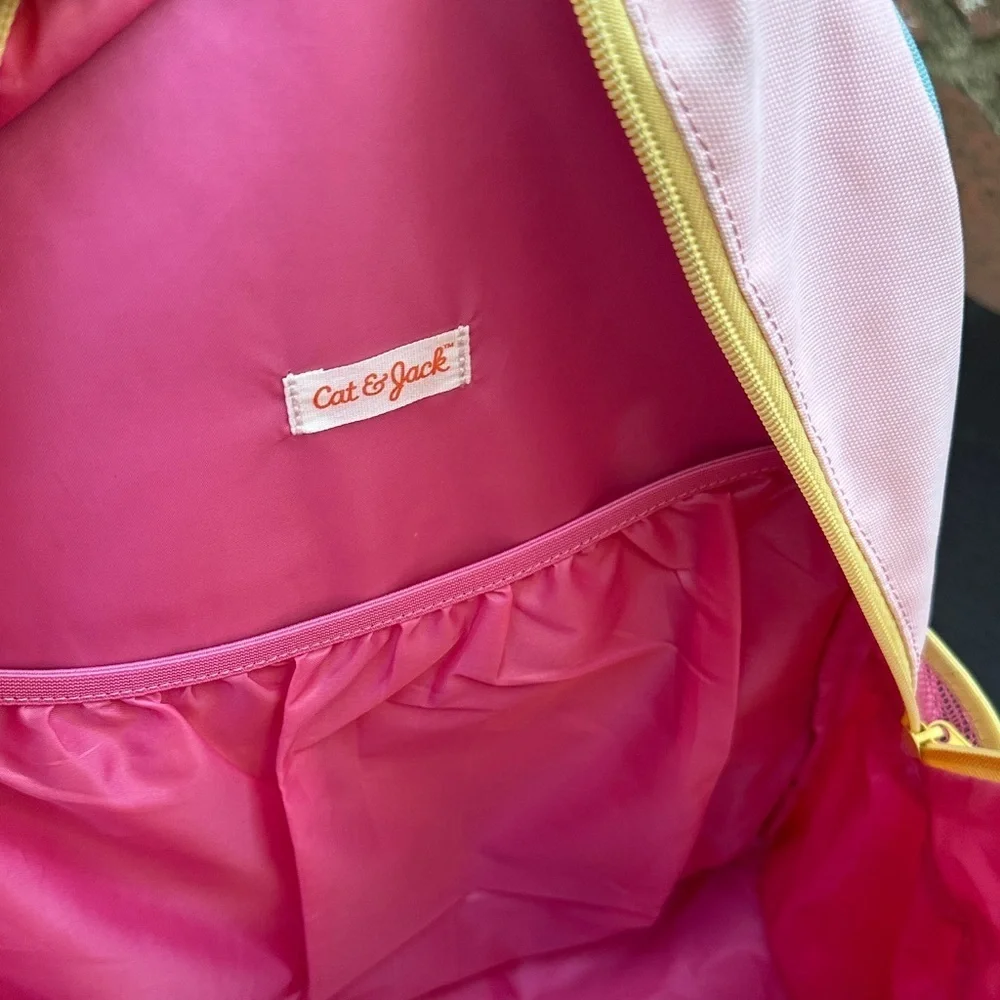 Cat & Jack Pink and Yellow Girls Backpack with Rainbow